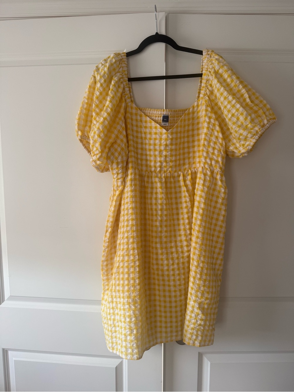 Old Navy Yellow Gingham Mini Dress with Puff Sleeves - Picture 2 of 4